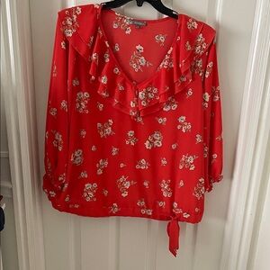 Floral bright orange Ruffle Blouse